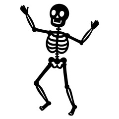A skeleton doing a dance pose, funny cartoon, white background 