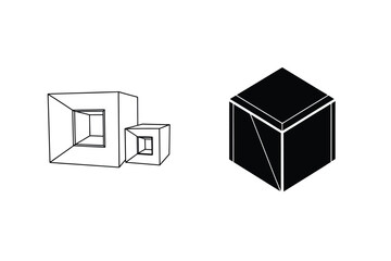 Abstract Minimalist Composition With Geometric Cubes And Lines In Black And White