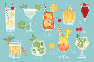 Colorful Hand-Drawn Vector Cocktail Collection