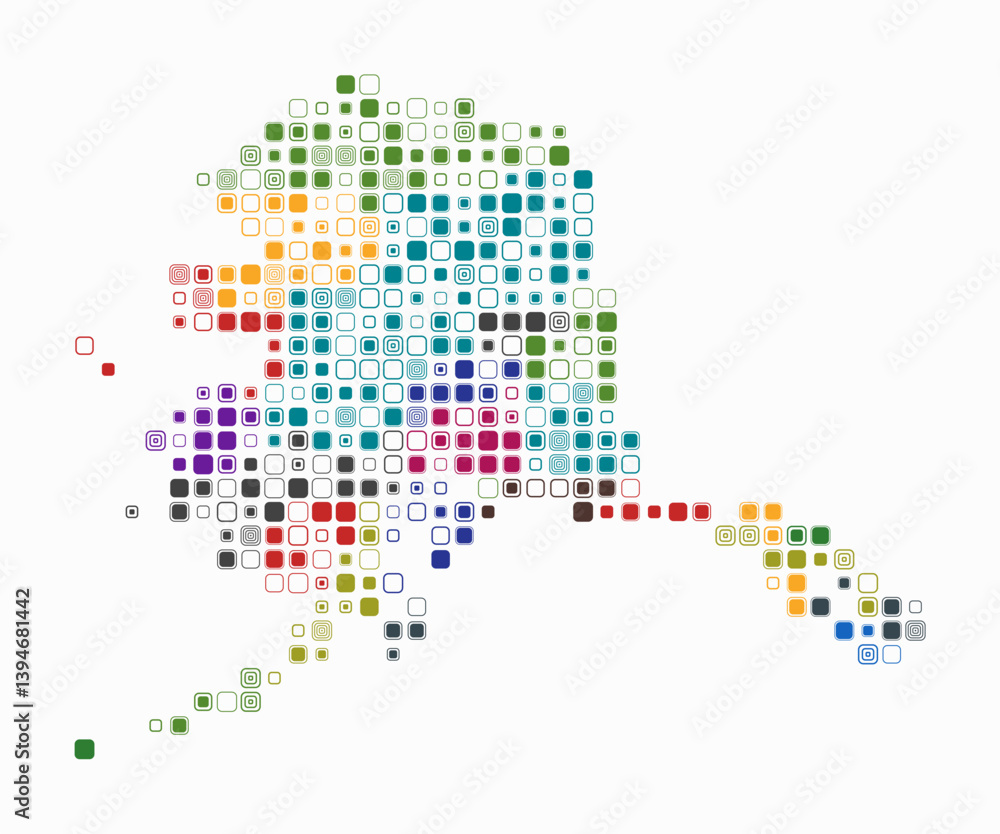 Poster alaska, shape of the state build of colored cells. digital style map of the alaska on white backgrou