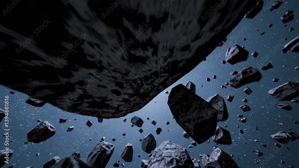 Poster explore the stunning beauty of an asteroid field in deep space with floating rocks and distant stars