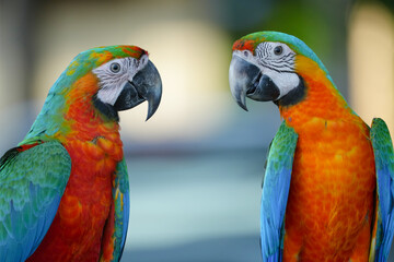 portrait shamrock macaw hybrid macaw free flying  parrot.