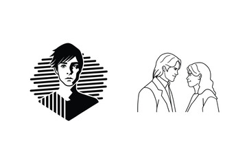 Stylized Black And White Portraits Of A Young Man And Loving Couple