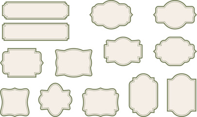 Elegant vintage labels with ornate frame in beige and green color. Classic tags with decorative border for handmade branding and natural, organic packaging. Set of vector designs with blank space