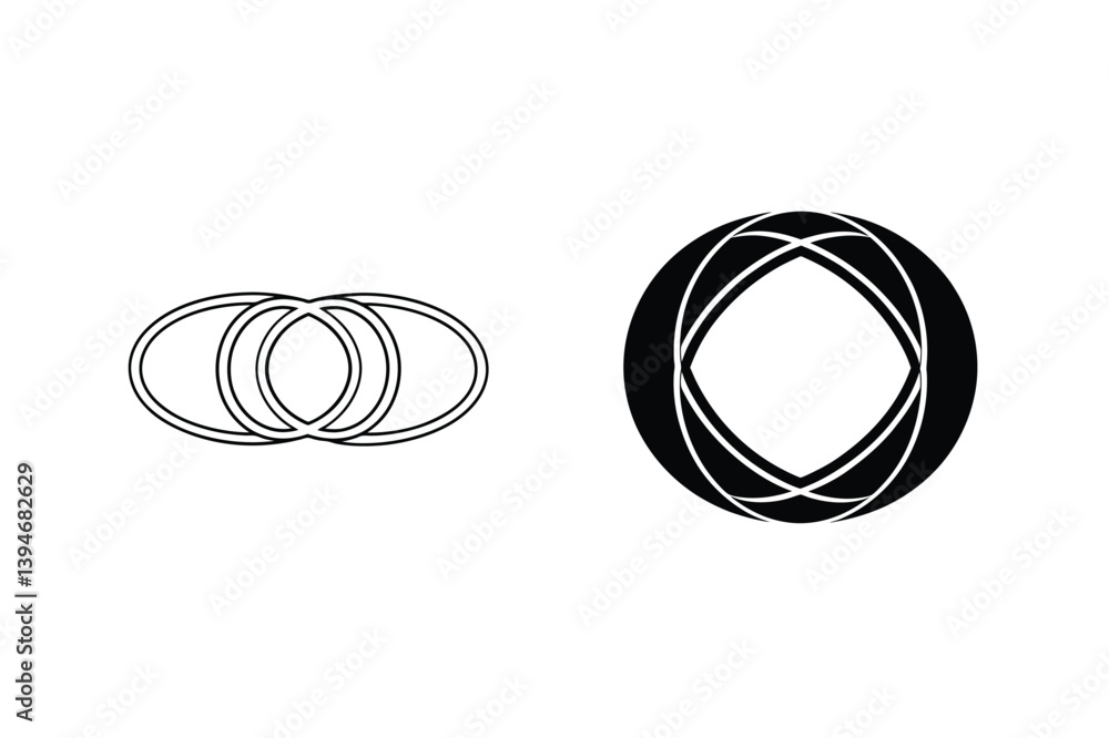 Poster abstract geometric design featuring interlocking ellipses and circular shapes in black and white