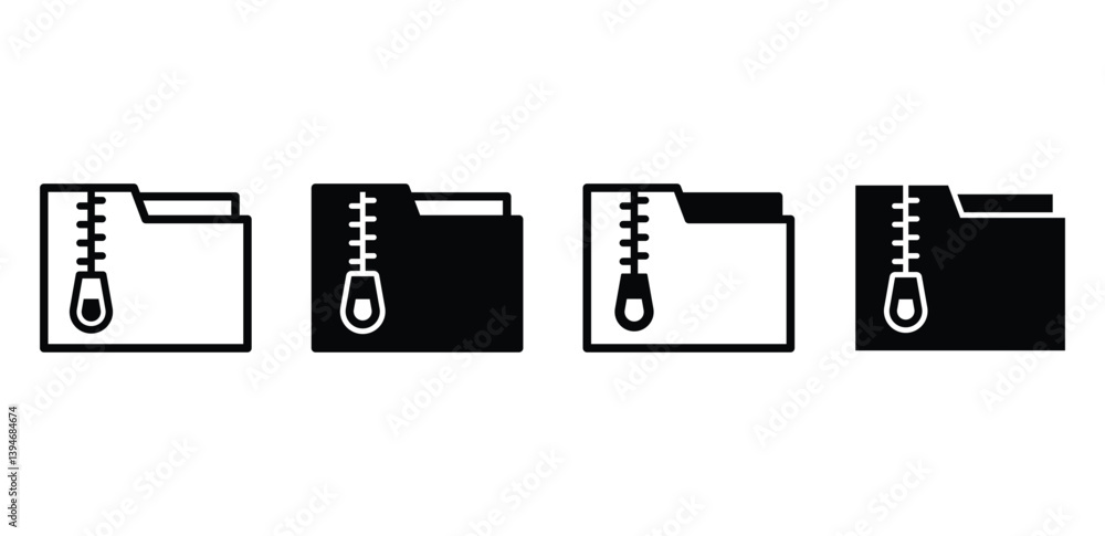 Poster set of zip folder icons set black and white color vector design