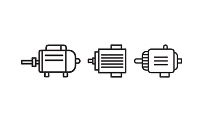 Simple Line Drawings of Different Electric Motors, electric motor icon set isolated on white background