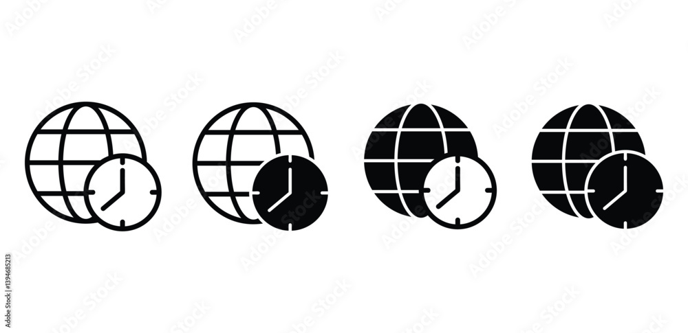 Poster world time zone icons black and white globe and clock set vector design