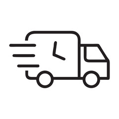 Fast Delivery Truck Icon with Time Element, Shipping fast delivery truck with clock icon symbol, Pictogram flat outline design for apps and websites
