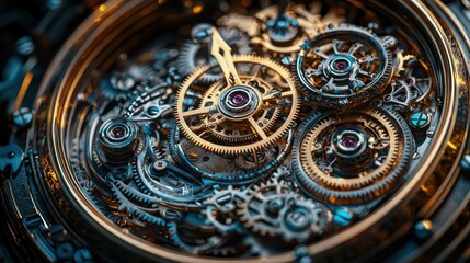 Obraz premium Detailed view of intricate clockwork mechanism