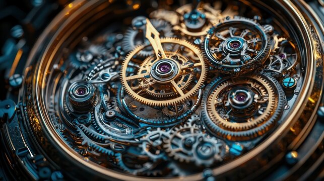 Detailed view of intricate clockwork mechanism - Powered by Adobe