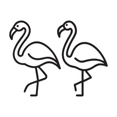 Two Elegant Flamingos in Simple Line Art, Simple Line Art Flamingo Illustrations