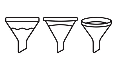 Different Stages of a Funnel with Liquid, Funnel icon design isolated on white background. vector illustration