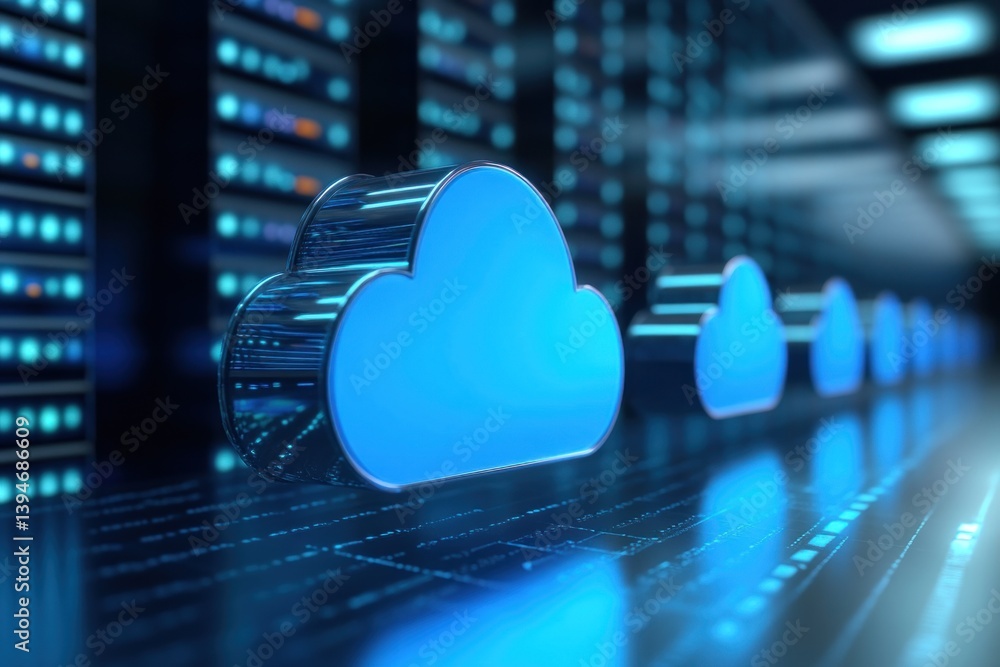 Poster advanced cloud storage features sleek design and interconnected systems for efficient data managemen