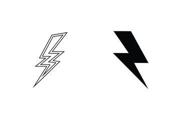 Lightning Bolt Vector Graphic Set Featuring Outline And Solid Style Isolated On White