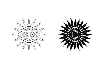Sun Mandala Silhouette Line Art Vector Design Elements On White Background
