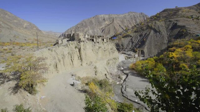 Old ruined stone town in the Caucasus Mountains