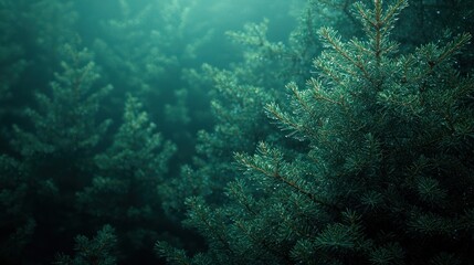 Obraz premium Misty forest evergreen boughs