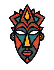 Obraz premium Tribal Mask Art, Geometric Shapes, Colorful, Transparent Background