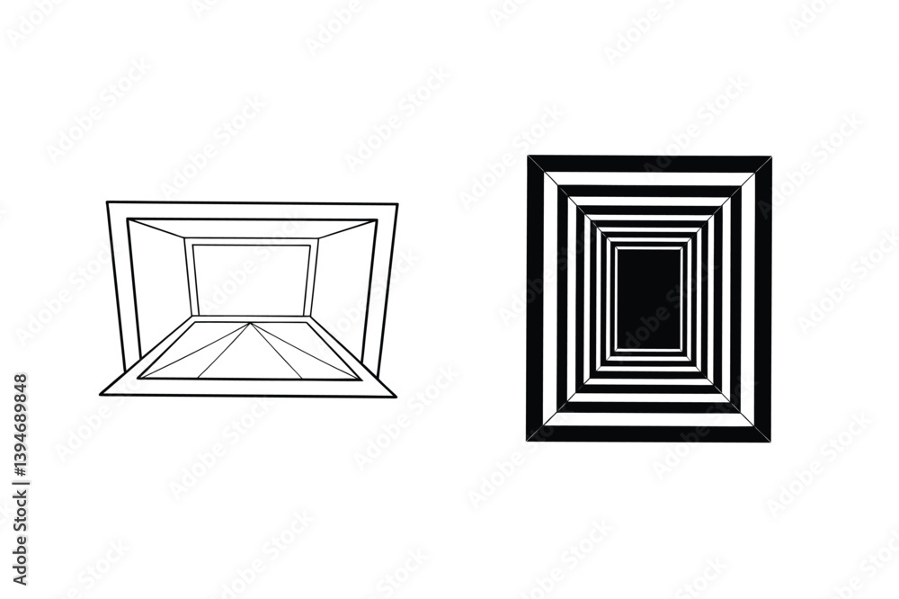 Poster optical illusion of geometric shapes with perspective and repetitive forms