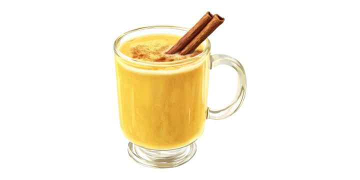 Hot Spiced Pumpkin Latte With Cinnamon Sticks In Glass Mug. Cozy Autumn Beverage Concept Isolated On Transparent Background