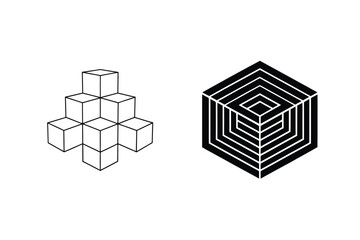 Cube Structure And Geometric Shapes Illustration Isolated On White Background