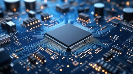 Fototapeta premium High-Quality Close-Up of Electronic Circuit Board with Microchip and Integrated Components