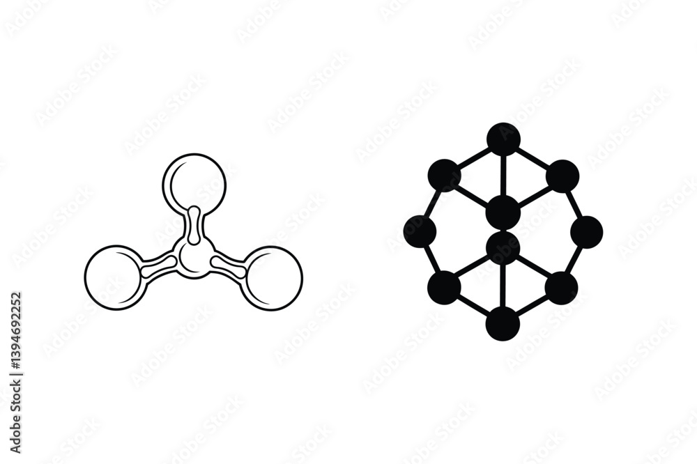 Aufkleber molecular structure and linked network icons in black and white simple graphic elements
