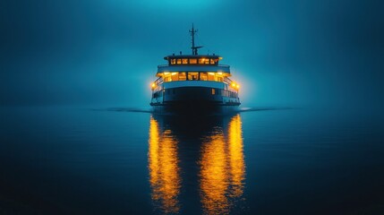 Fototapeta premium Ferry at night, tranquil water