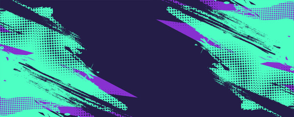 Abstract Sport Background with Cyan and Purple Brush Strokes and Halftone Style
