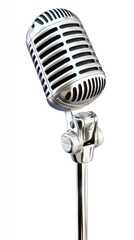 Fototapeta premium A silver karaoke microphone stands tall on a chrome base, prepared for an exciting singing session at a vibrant event with friends