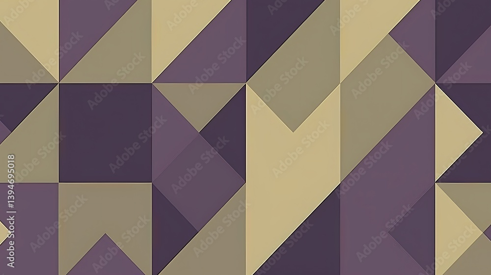 Poster a geometric pattern of overlapping triangles and squares in muted taupe and mauve tones.