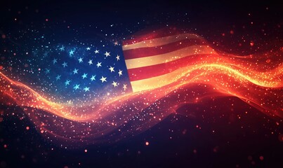 Abstract representation of American flag with vibrant colors and glowing effects