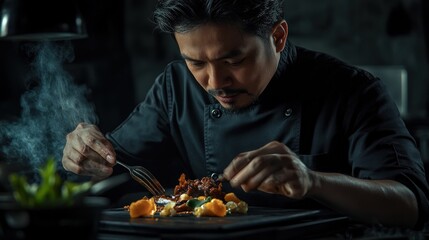 Obraz premium Chef preparing a gourmet dish