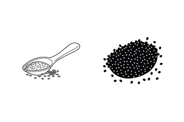Black Sesame Seeds Illustration Spoonful Of Seeds Organic Ingredient Monochrome Design