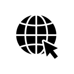 Black Icon Globe with Cursor Click, Flat Design