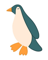 Vector isolated illustration of a cartoon penguin on a white background.