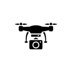 Black Icon of Remote-Controlled Drone with Camera for Aerial Photography and Tech
