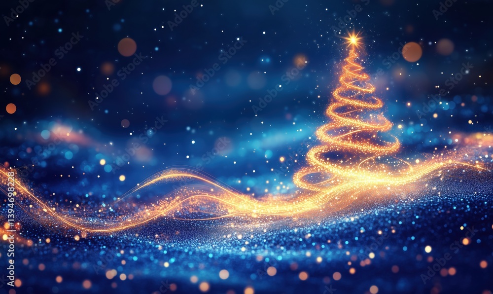 Poster glowing christmas tree with sparkling lights and festive bokeh background