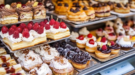 Sweet treats, pastries, desserts displayed