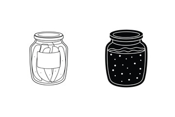Vector Graphic Illustration Of Two Jars Filled With Different Preserves In Black And White