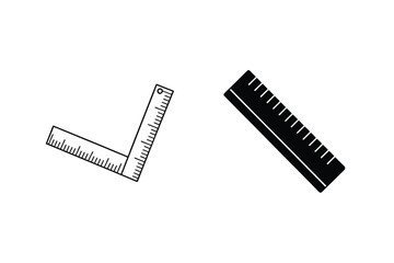 Isolated Black And White Ruler And Try Square Tool Set Illustration