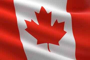 Flag of Canada. 3d illustration of the Canadian flag waving.