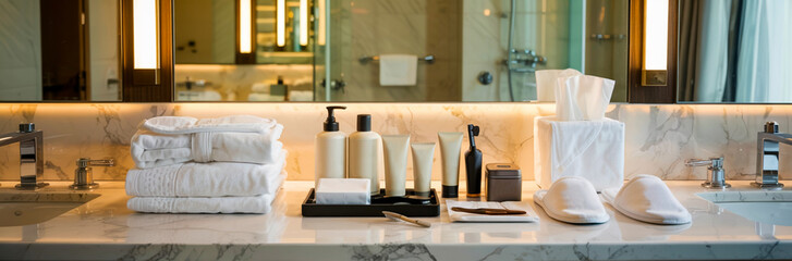 Hotel Towel ,Bathrobe,Shampoo,Conditioner, Body wash ,Soap,Toothbrush ,Toothpaste ,Comb ,Hairdryer,Toilet paper ,Tissue,Shower cap ,Slippers  table setting