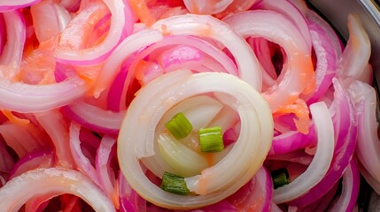 Closeup Vibrant Sliced Pickled Red Onions Food Texture