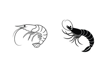 Shrimp Silhouette Set Seafood Illustration Isolated On White Background