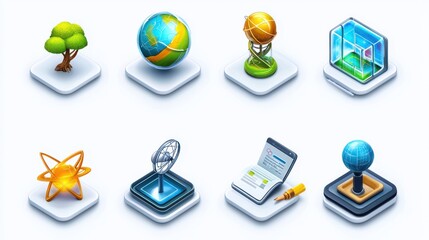 Colorful cartoon icons representing school subjects in a fun educational environment