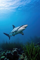 Fototapeta premium there is a shark swimming in the ocean with a lot of water