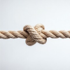 Close-up of a twisted knot on a natural fiber rope against a neutral textured background