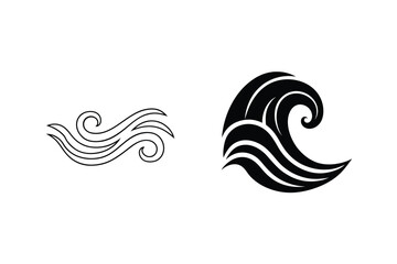 Obraz premium Black And White Wave Illustrations Sea Design Element Vectors On White Background